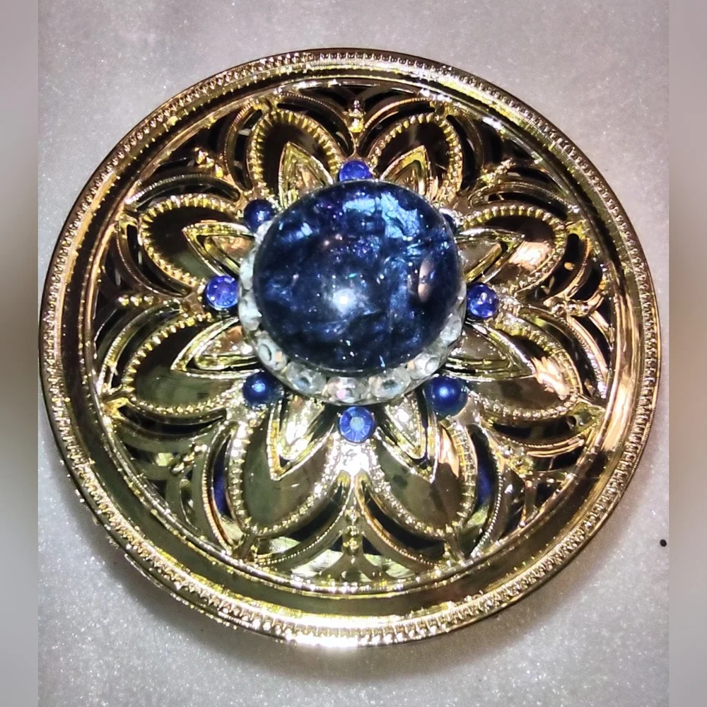 Trinket Box Container with Crystal & Royal Blue Stone